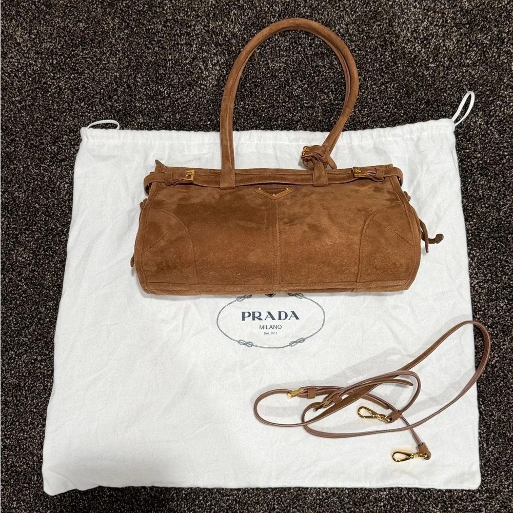 Prada Bonnie Medium Cinnamon Suede Handbag - Picture 14 of 14